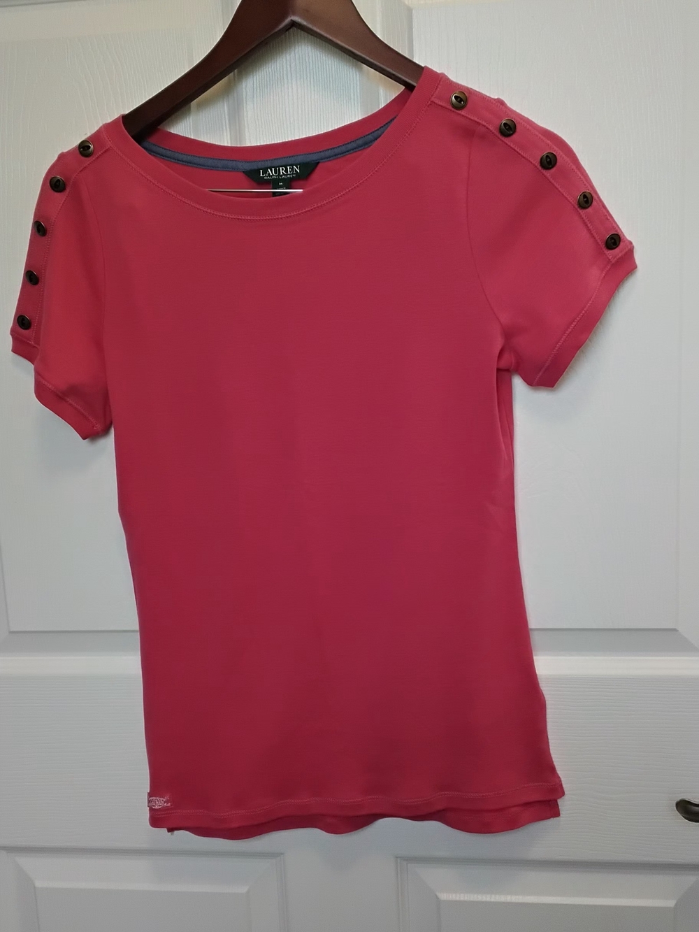 Ralph Lauren Pink Short Sleeve Button-Shoulder Tee Size M - Picture 1 of 5